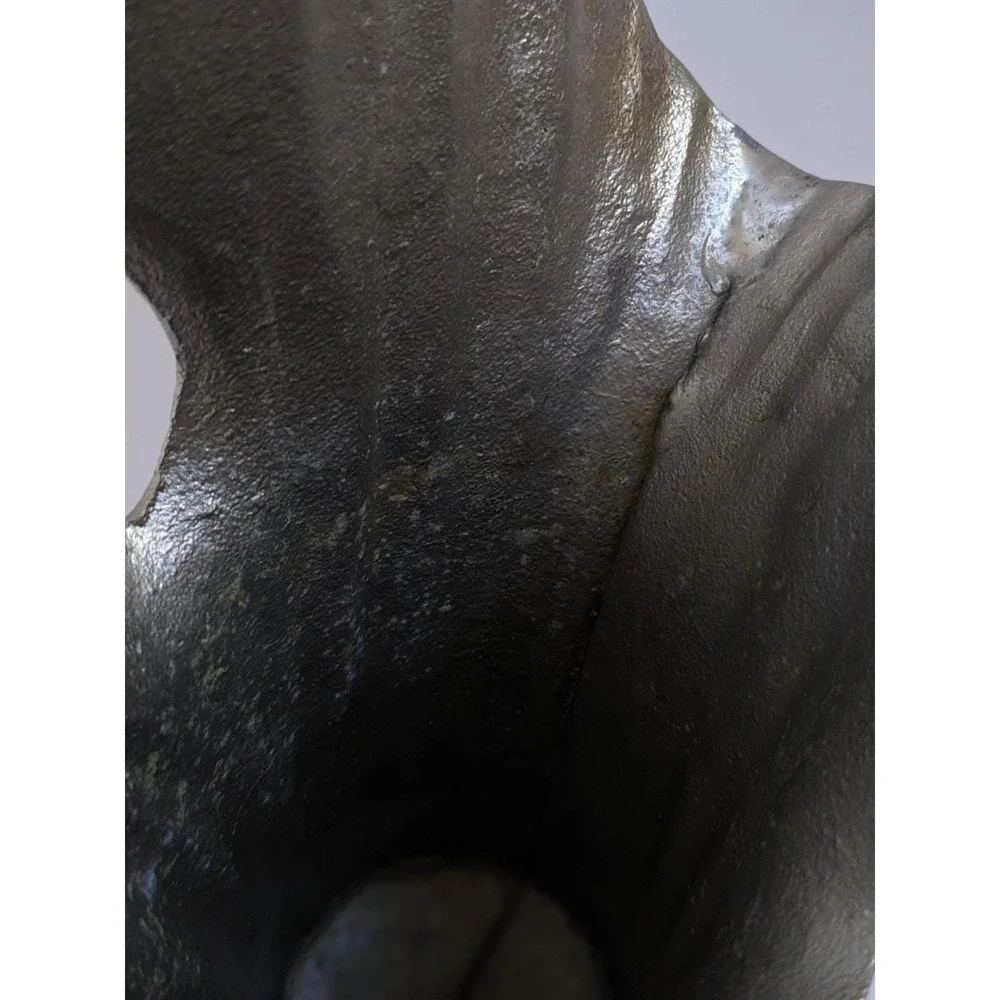 Postmodern Ginkgo Leaf Metal Vase Cast Aluminum? Sculptural Silver Decor 12.5